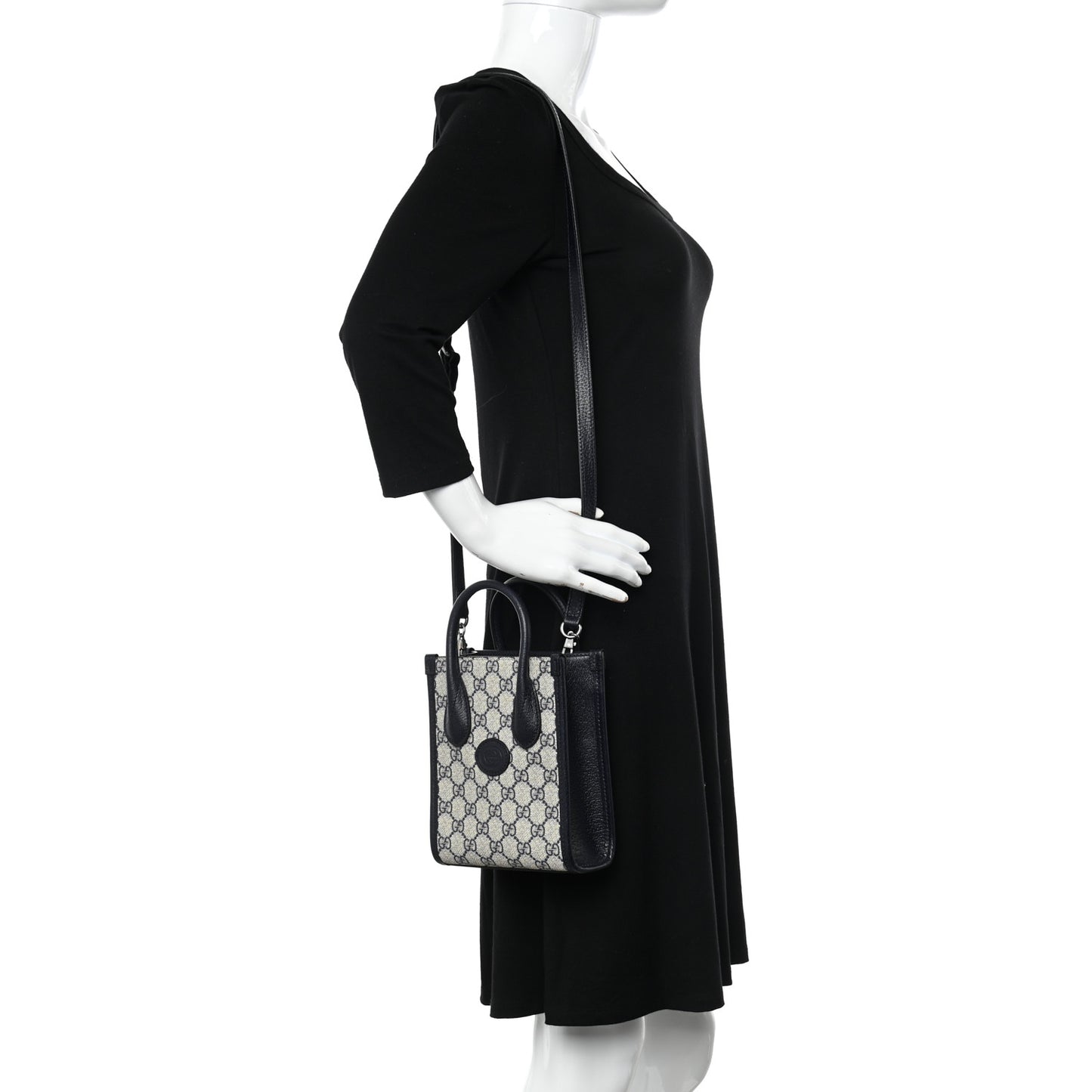 GG Supreme Monogram Textured Dollar Calfskin Mini Retro Interlocking G Tote Bag Beige Blue