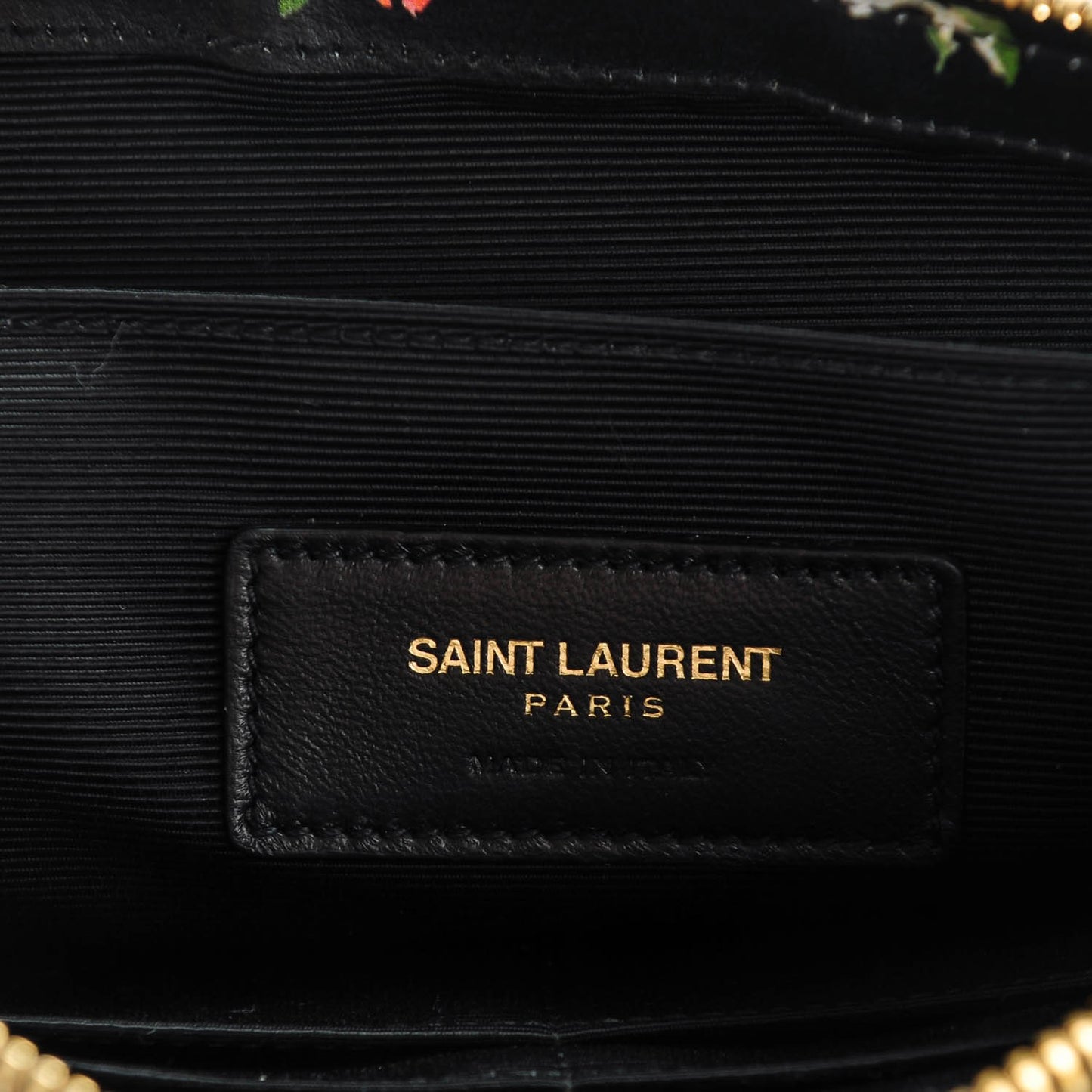 Calfskin Flower Printed Small Monogram Crossbody Bag Black Multicolor