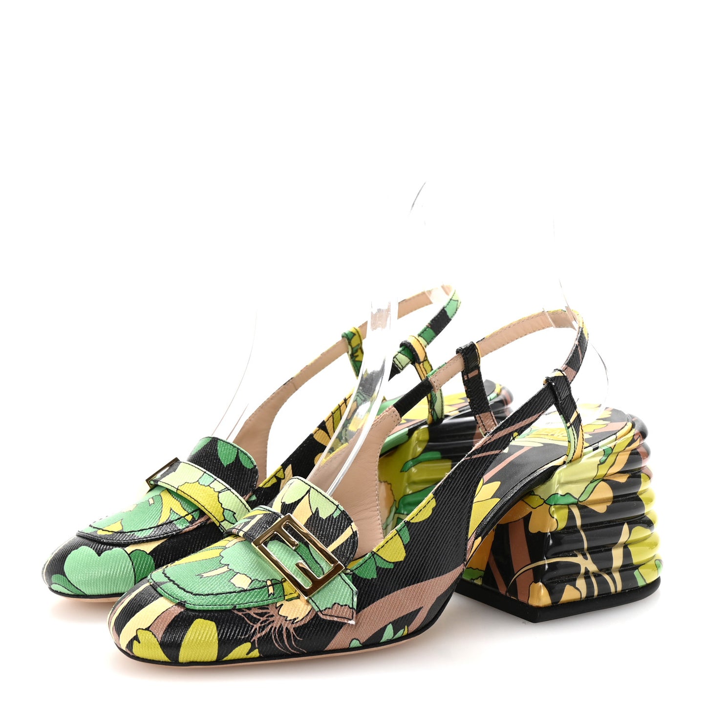 Calfskin Promenade Slingback Loafer Pumps 35 Black Multicolor