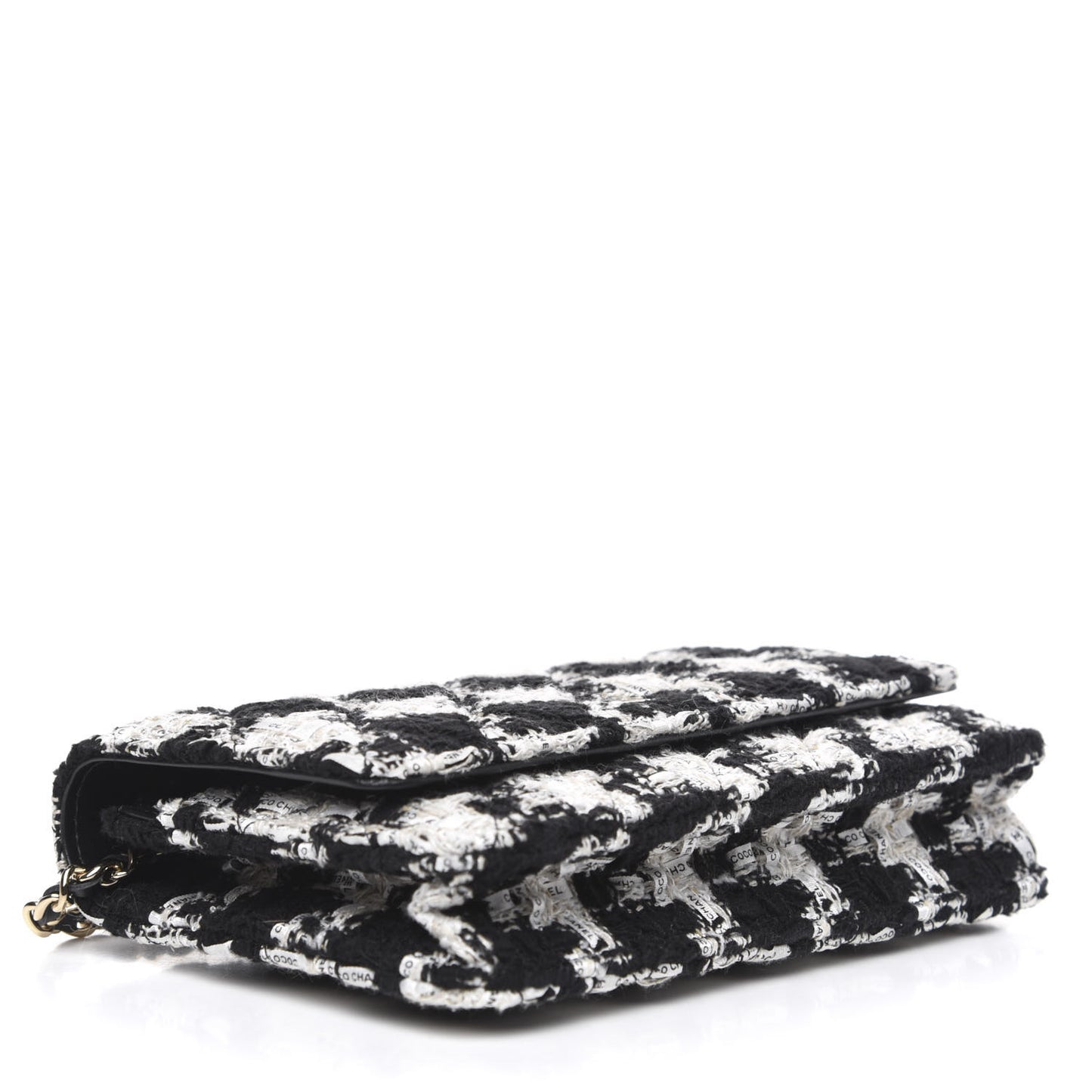Tweed Quilted Wallet On Chain WOC Black Ecru White