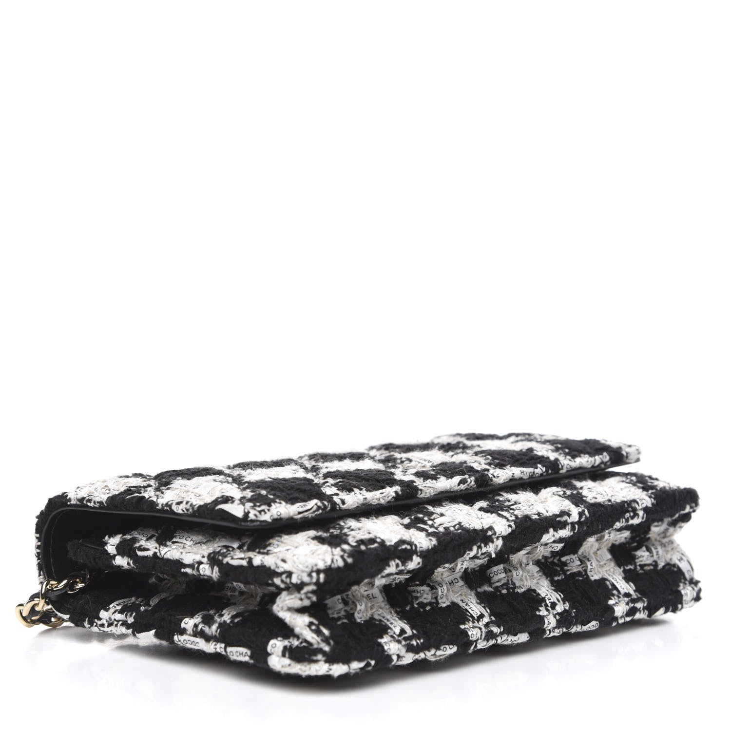 Chanel Tweed Quilted Wallet On Chain WOC Black Ecru White 4 of 11