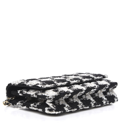 Chanel Tweed Quilted Wallet On Chain WOC Black Ecru White 4 of 11