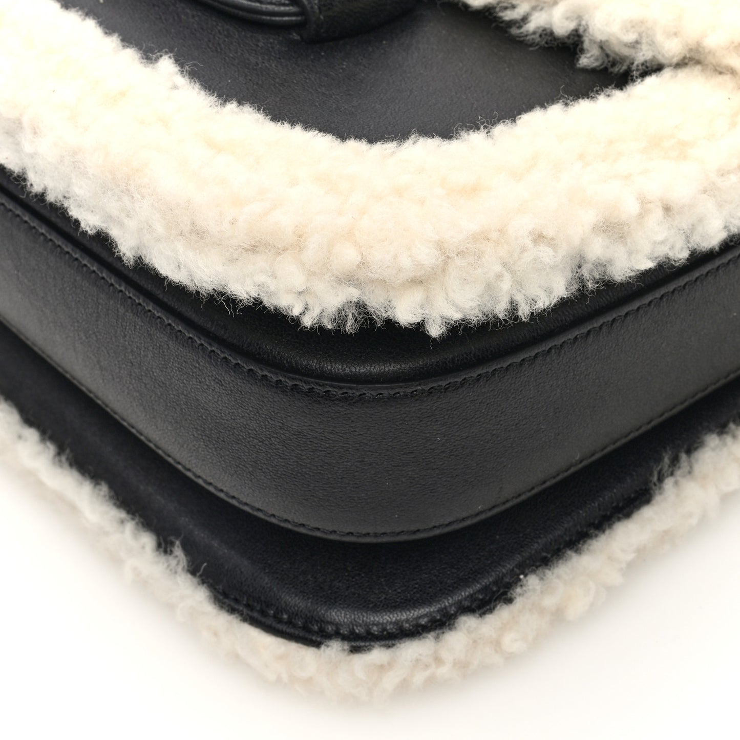 Sakai Be Green Calfskin Shearling Horsebit 1955 Shoulder Bag Black