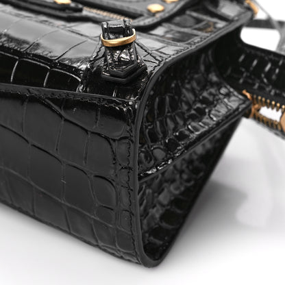 Balenciaga Shiny Supple Calfskin Crocodile Embossed Neo Classic Gold Hardware Nano City Crossbody Black 7 of 7