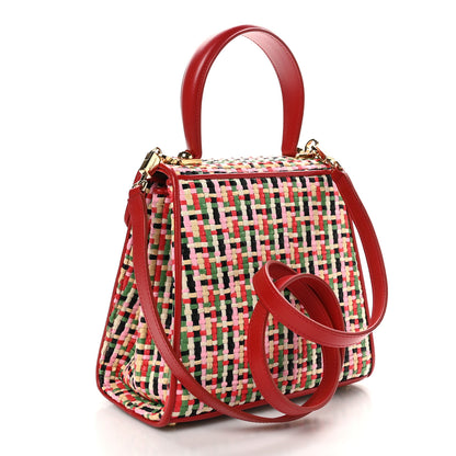 Salvatore Ferragamo Raffia Calfskin Small Iconic Top Handle Red Multicolor 3 of 11