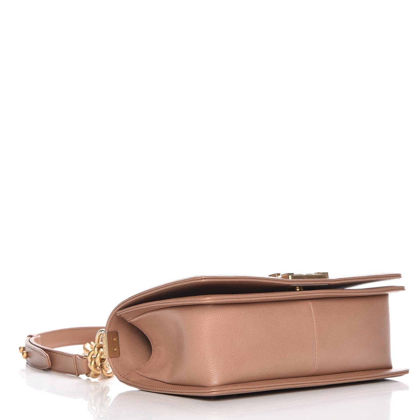 Caviar Chevron Quilted Medium Boy Flap Dark Beige