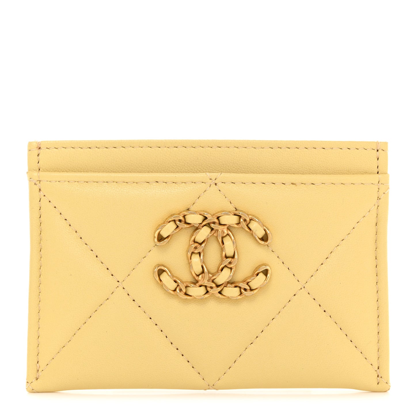Lambskin Quilted Chanel 19 Card Holder Yellow