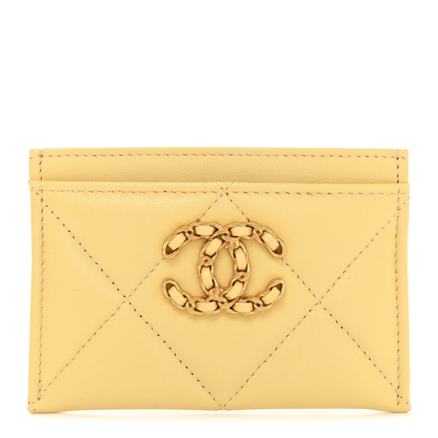 Chanel Lambskin Quilted Chanel 19 Card Holder Yellow 1 of 9