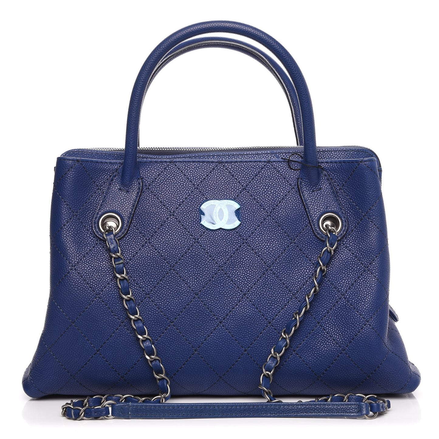 Grained Vegetal Calfskin Small Urban Shopping Tote Navy