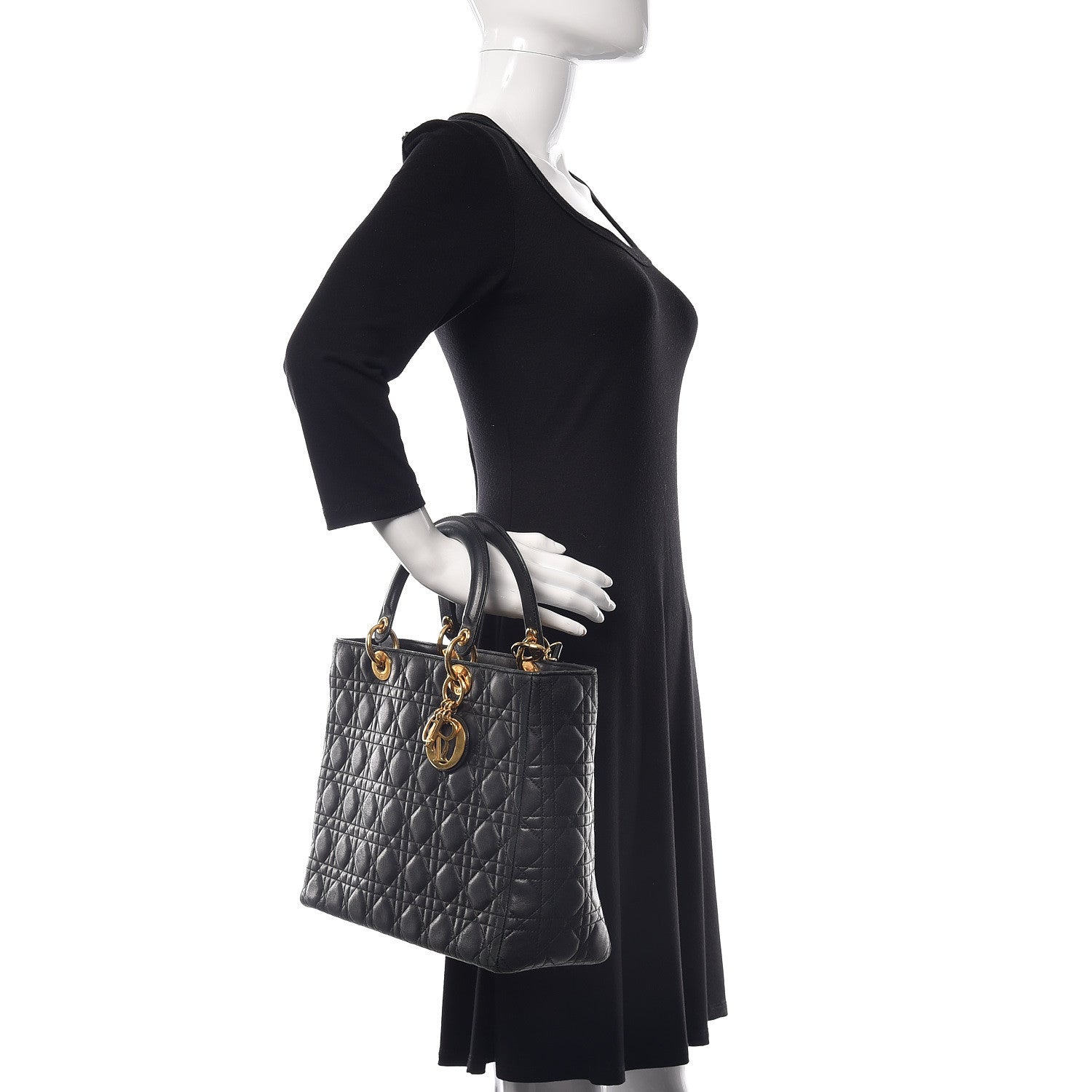 Christian Dior Lambskin Cannage Large Lady Dior Black 2 of 14