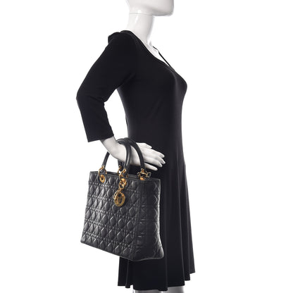 Christian Dior Lambskin Cannage Large Lady Dior Black 2 of 14
