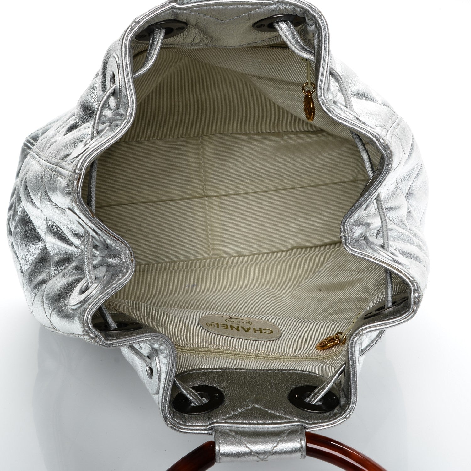 Chanel Metallic Lambskin Quilted Bekko Drawstring Tote Silver 5 of 10