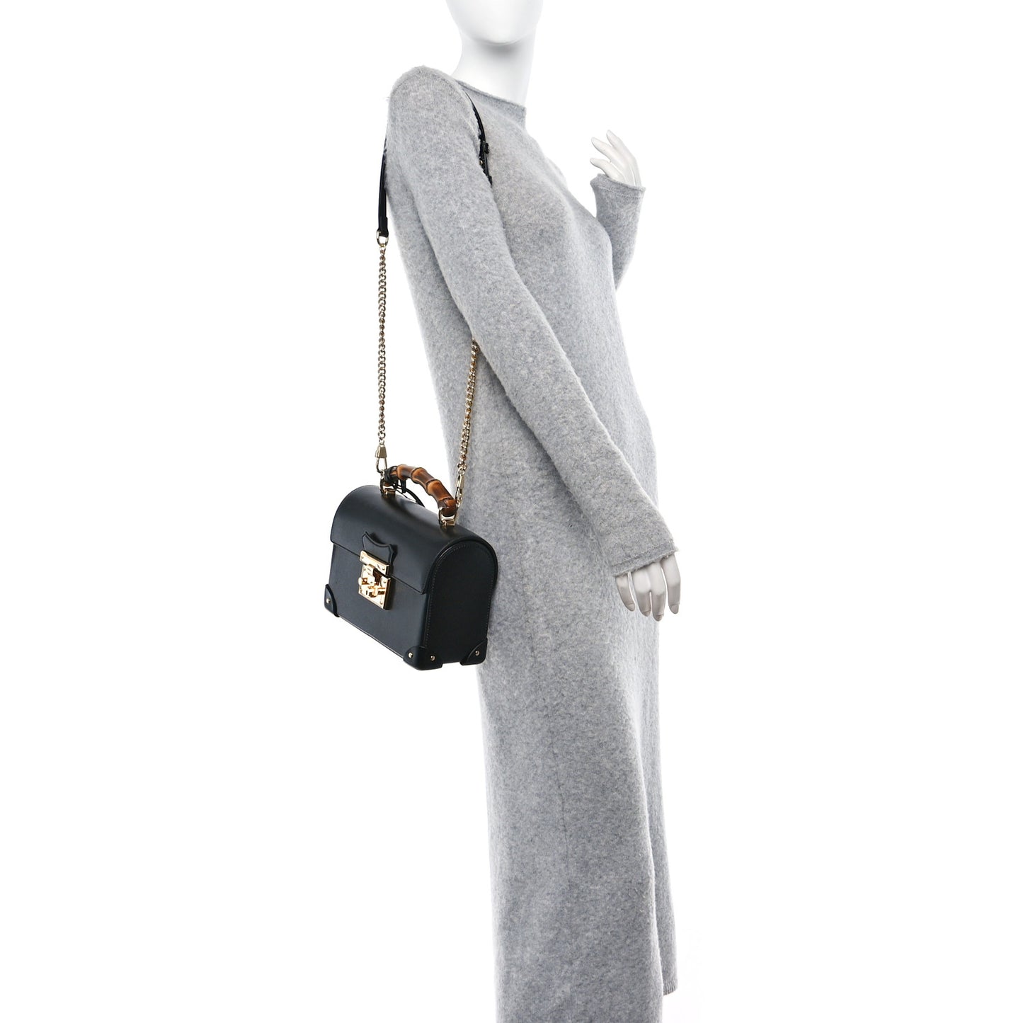 Calfskin Small Padlock Bamboo Shoulder Bag Black