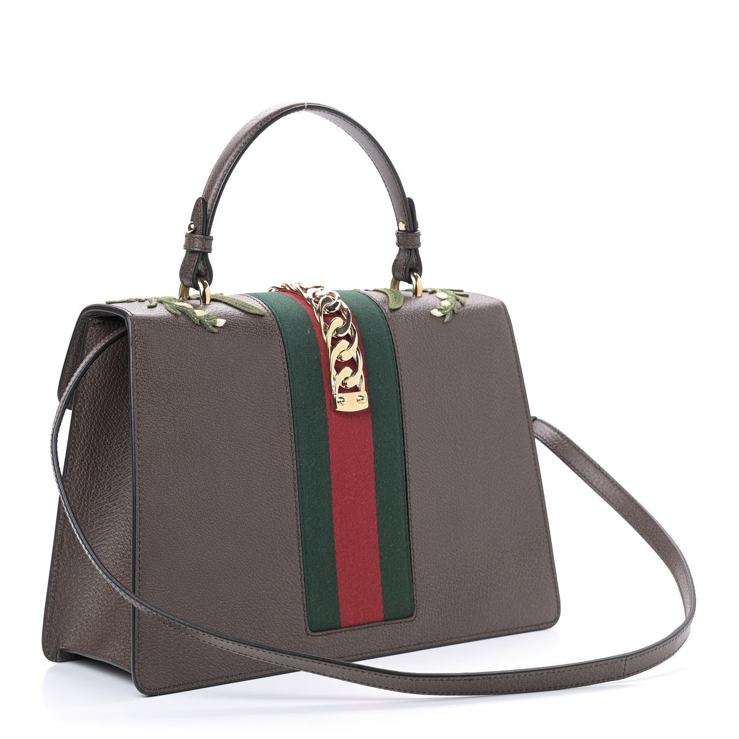 Gucci Calfskin Embroidered Medium Sylvie Top Handle Bag New Acero Multicolor 3 of 9