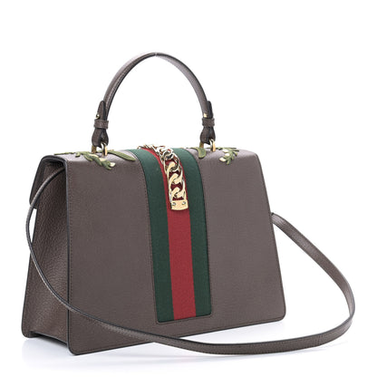 Gucci Calfskin Embroidered Medium Sylvie Top Handle Bag New Acero Multicolor 3 of 9