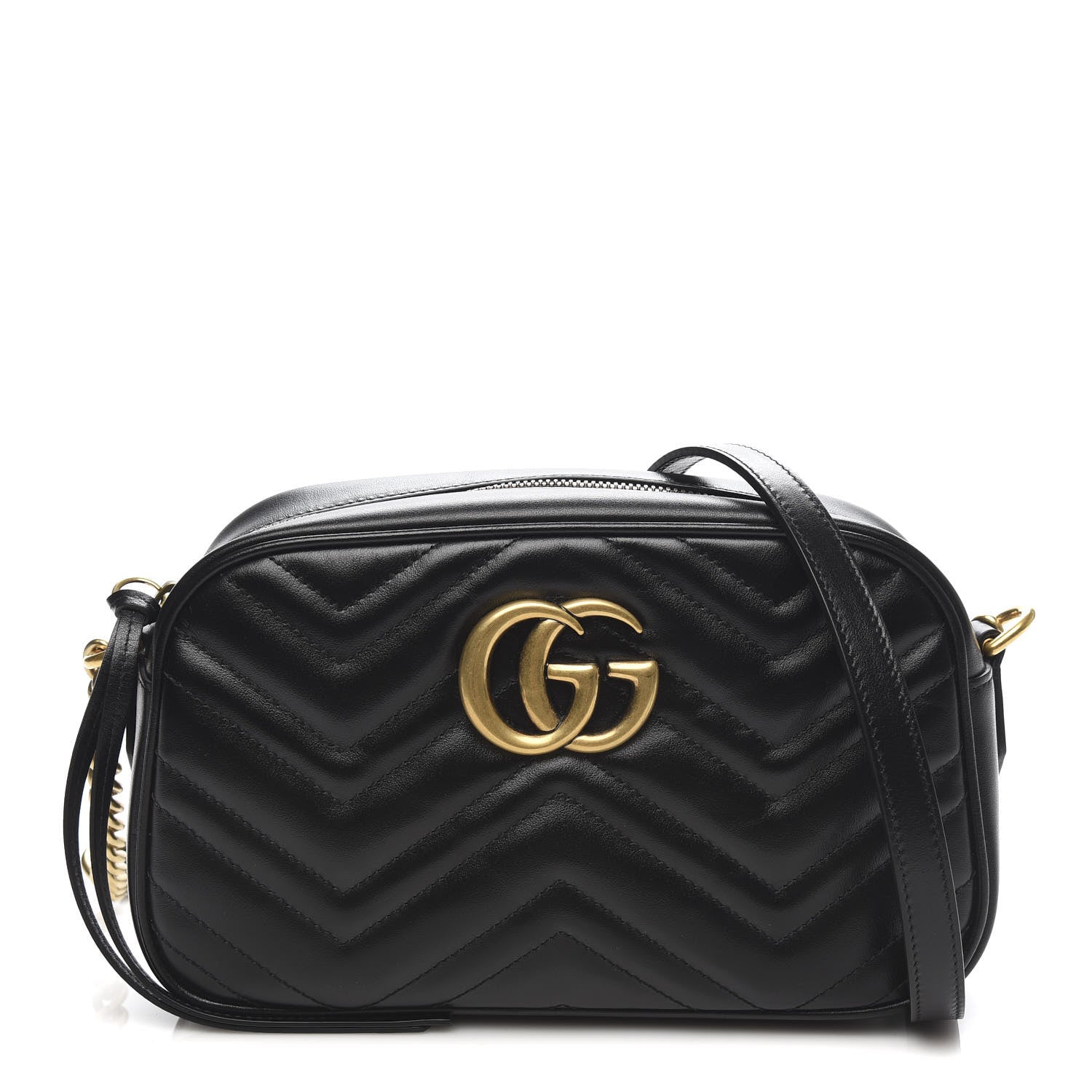 Gucci Calfskin Matelasse Small GG Marmont Chain Shoulder Bag Black 1 of 10