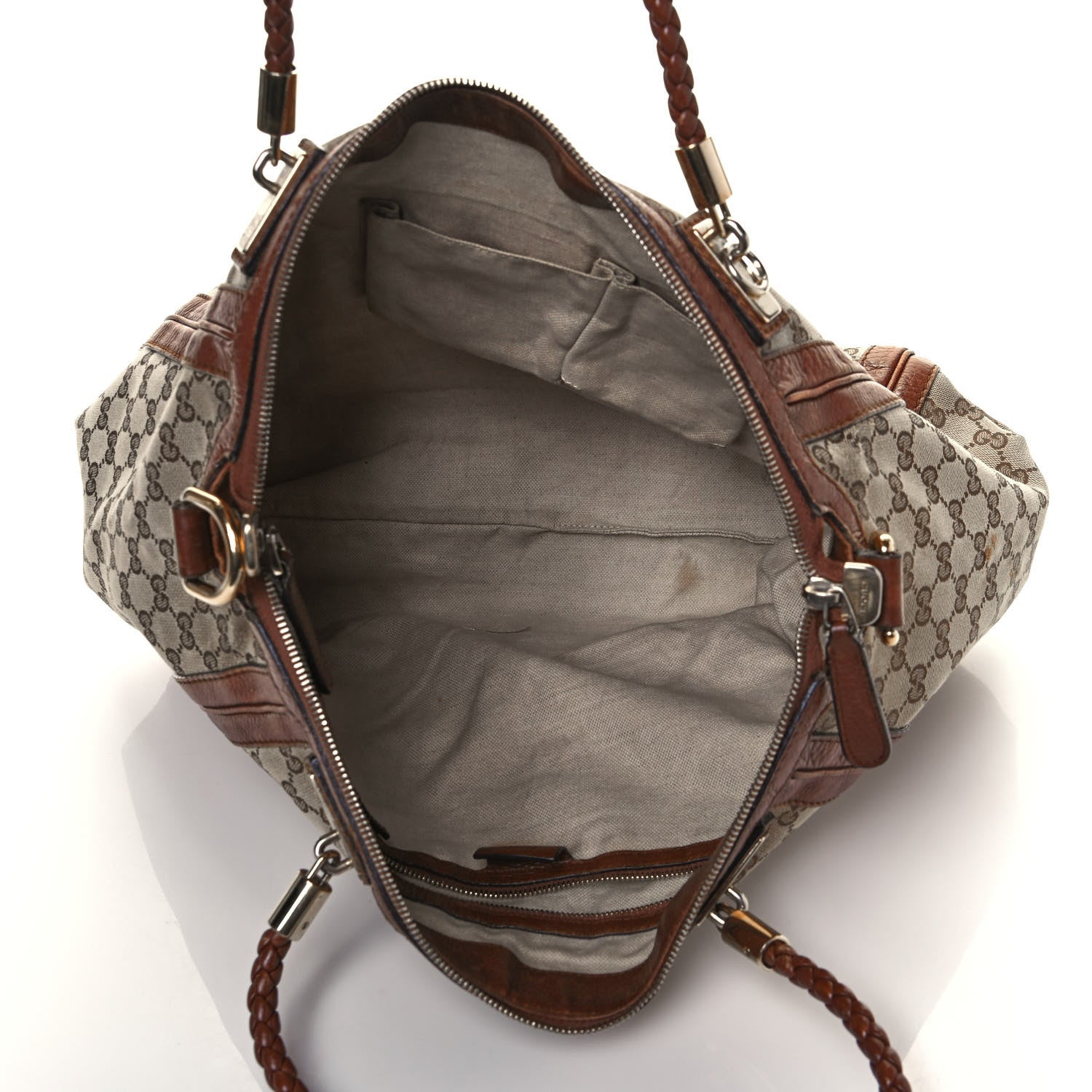 Gucci Monogram Cellarius Calfskin Large Bella Top Handle Bag Beige Ebony Cuir 5 of 20