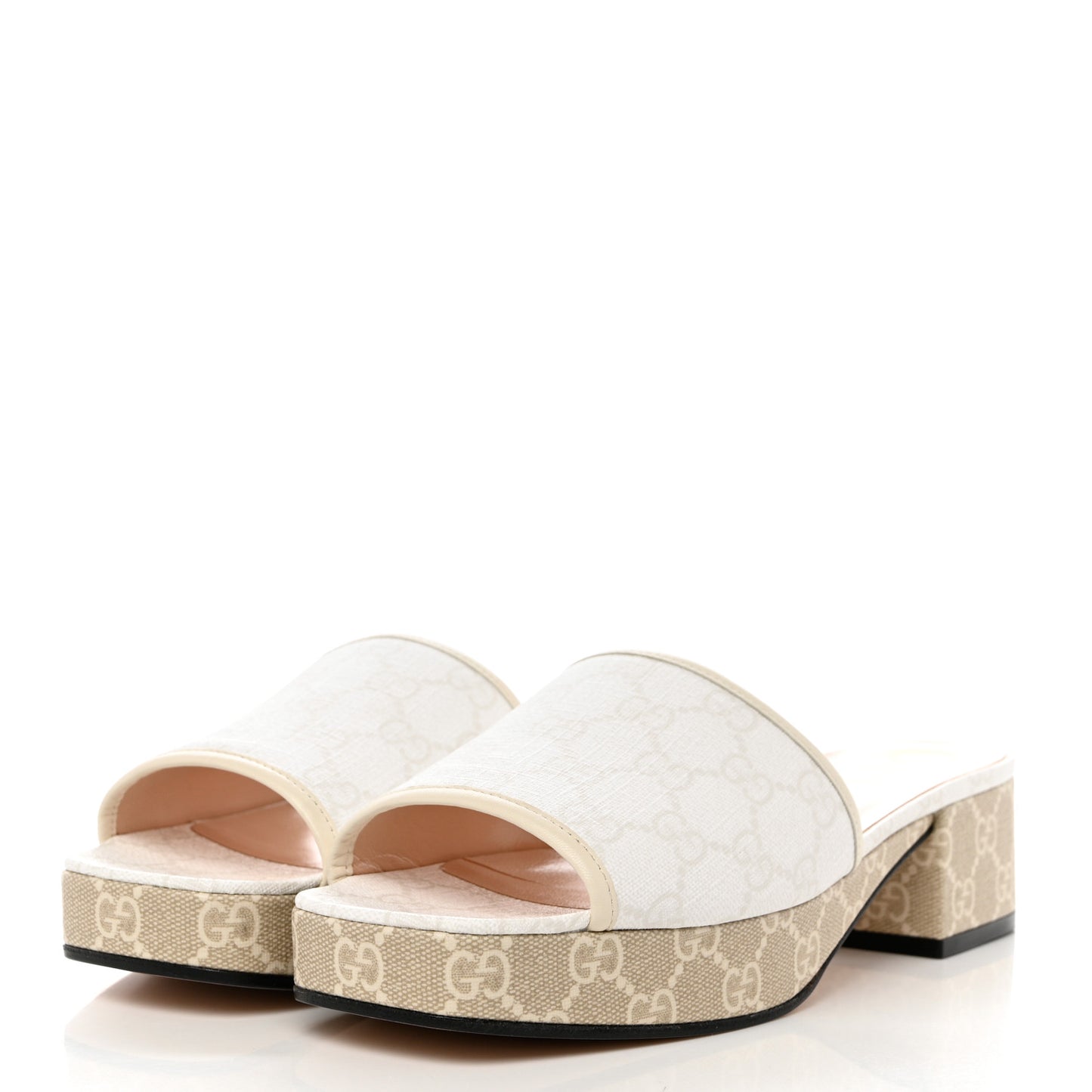 GG Supreme Monogram Malaga Kid Platform Mule Sandals 40 White Mystic White