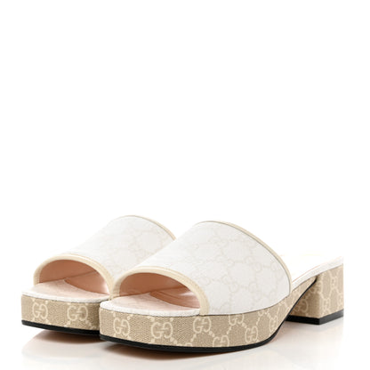 Gucci GG Supreme Monogram Malaga Kid Platform Mule Sandals 40 White Mystic White 3 of 9