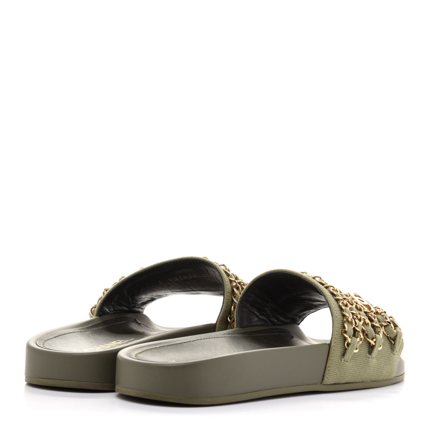 Chanel Canvas Chain Flat Sandals 36 Khaki 4 of 11