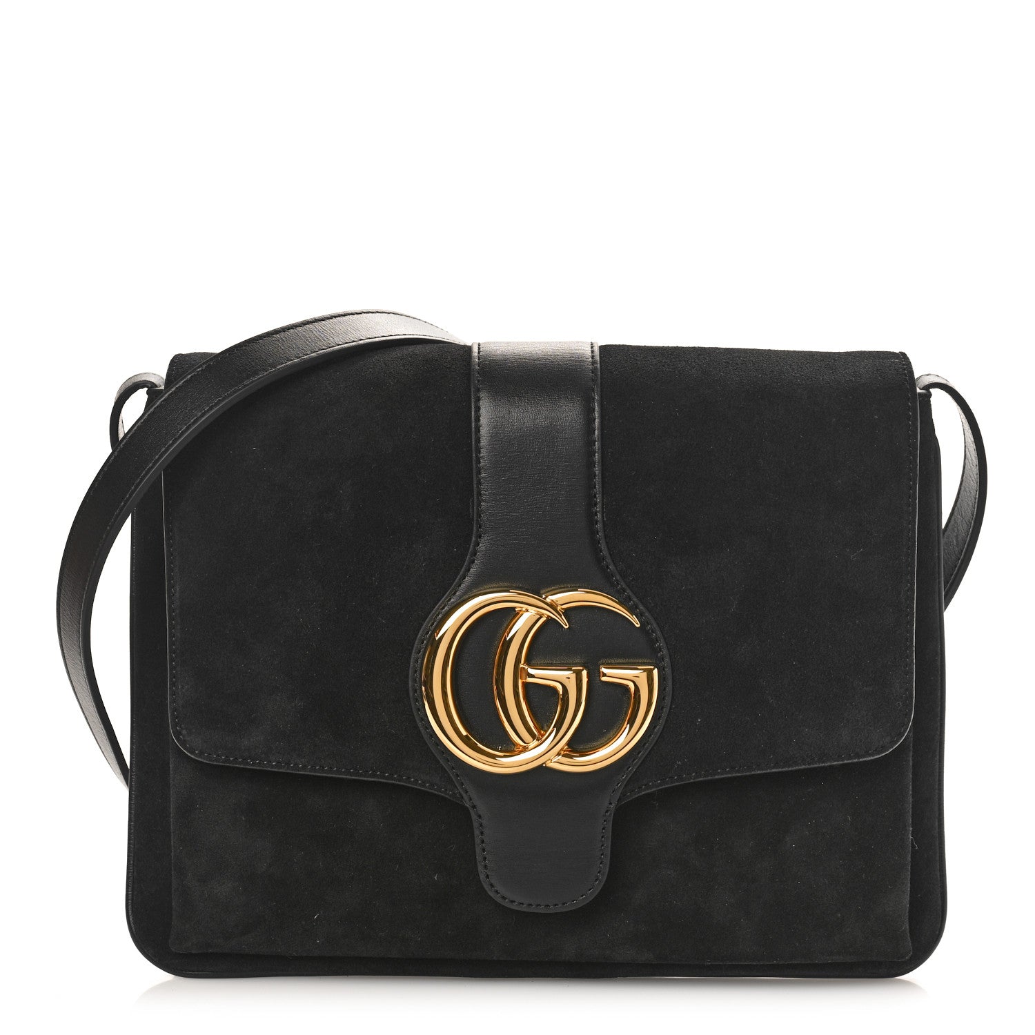 Gucci Suede Medium Arli Flap Shoulder Bag Black 1 of 11
