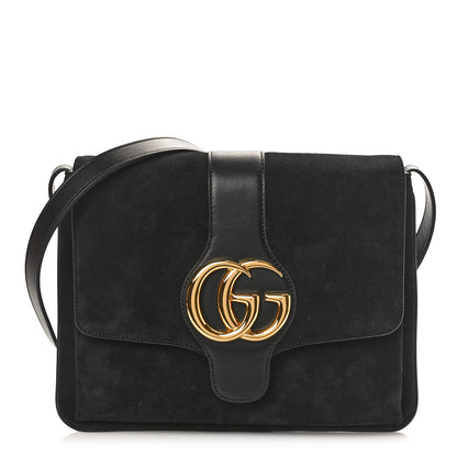 Gucci Suede Medium Arli Flap Shoulder Bag Black 1 of 11