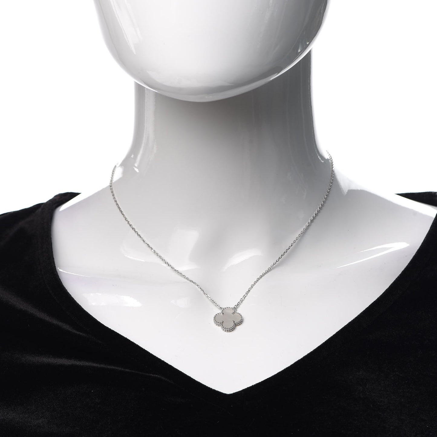 18K White Gold Mother of Pearl Vintage Alhambra Pendant Necklace