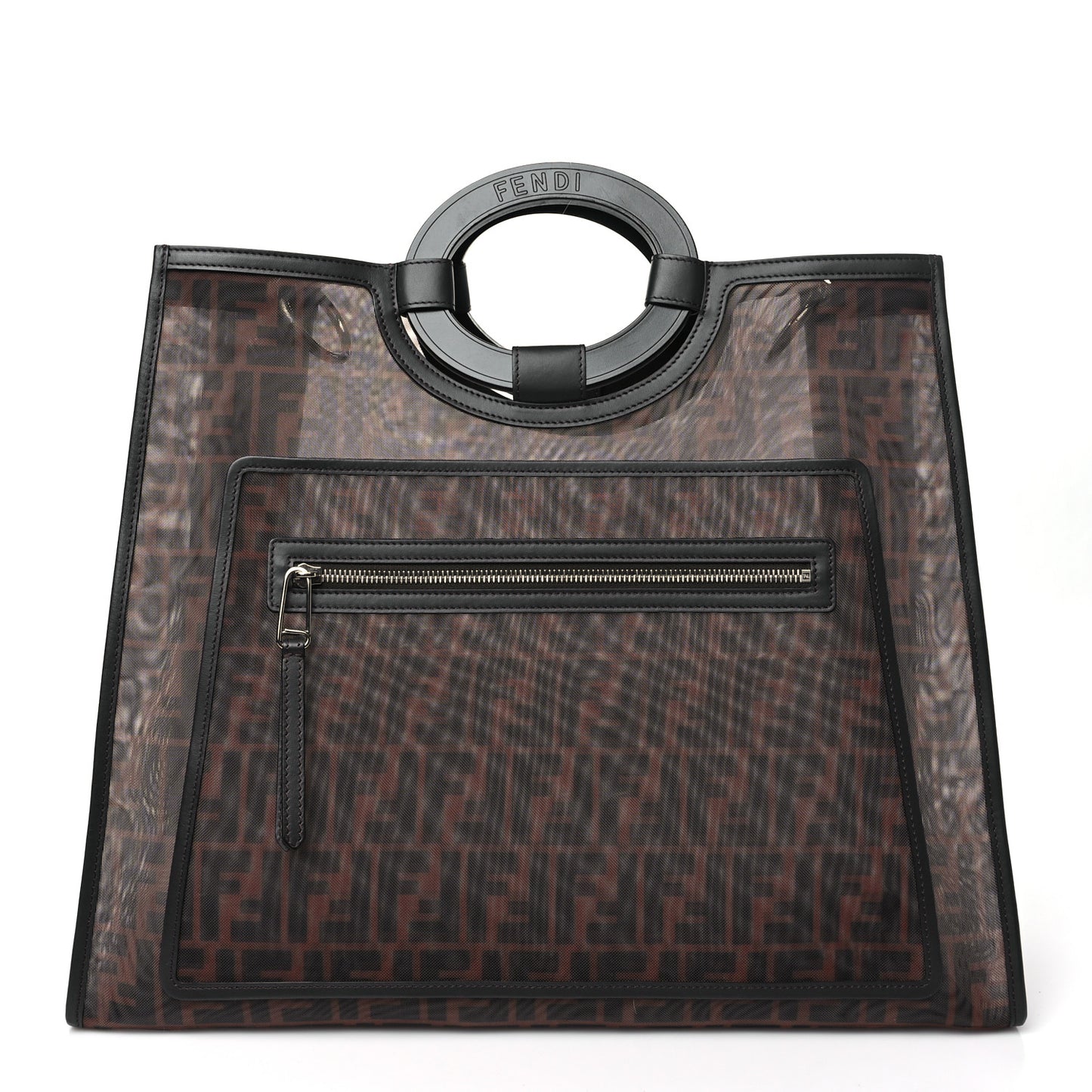 Mesh Vitello Century Cuoio FF 1974 Medium Runaway Shopper Tote Marrone Black Ebano