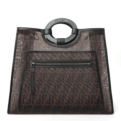 Fendi Mesh Vitello Century Cuoio FF 1974 Medium Runaway Shopper Tote Marrone Black Ebano 1 of 10