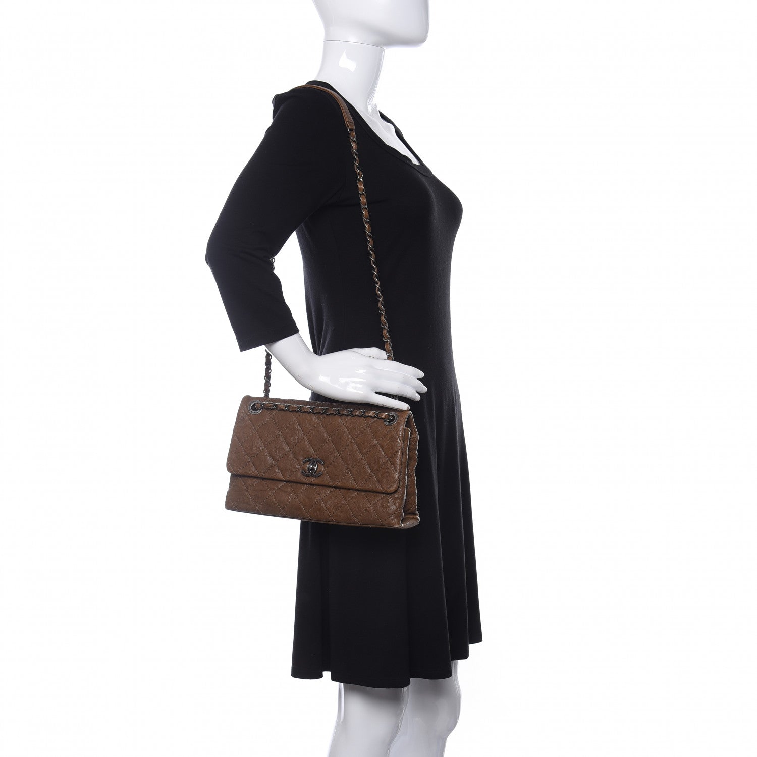 Chanel Crumpled Lambskin Quilted Medium Single Flap Khaki 3 of 13