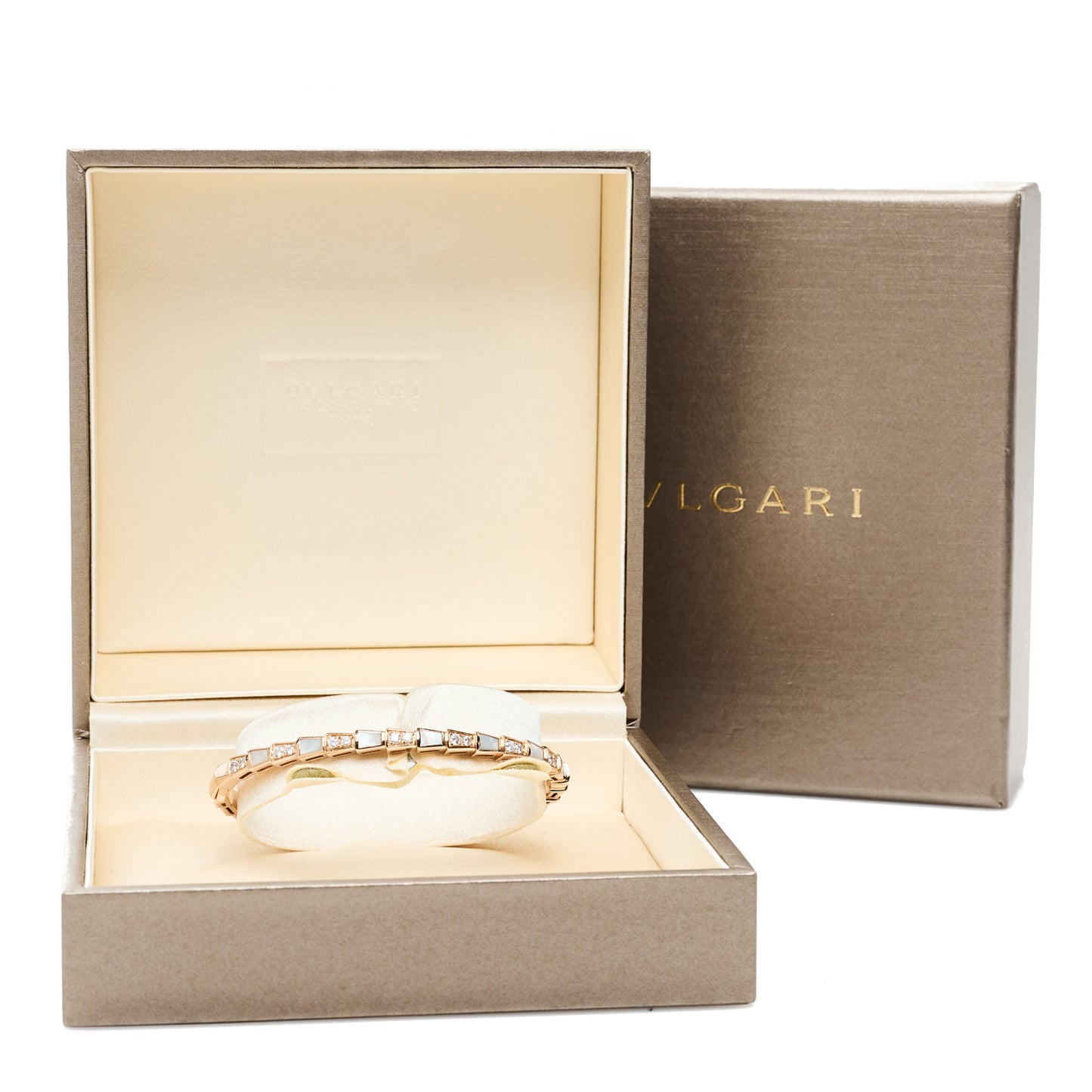 18K Rose Gold Diamond Mother of Pearl Serpenti Viper Bangle Bracelet SM