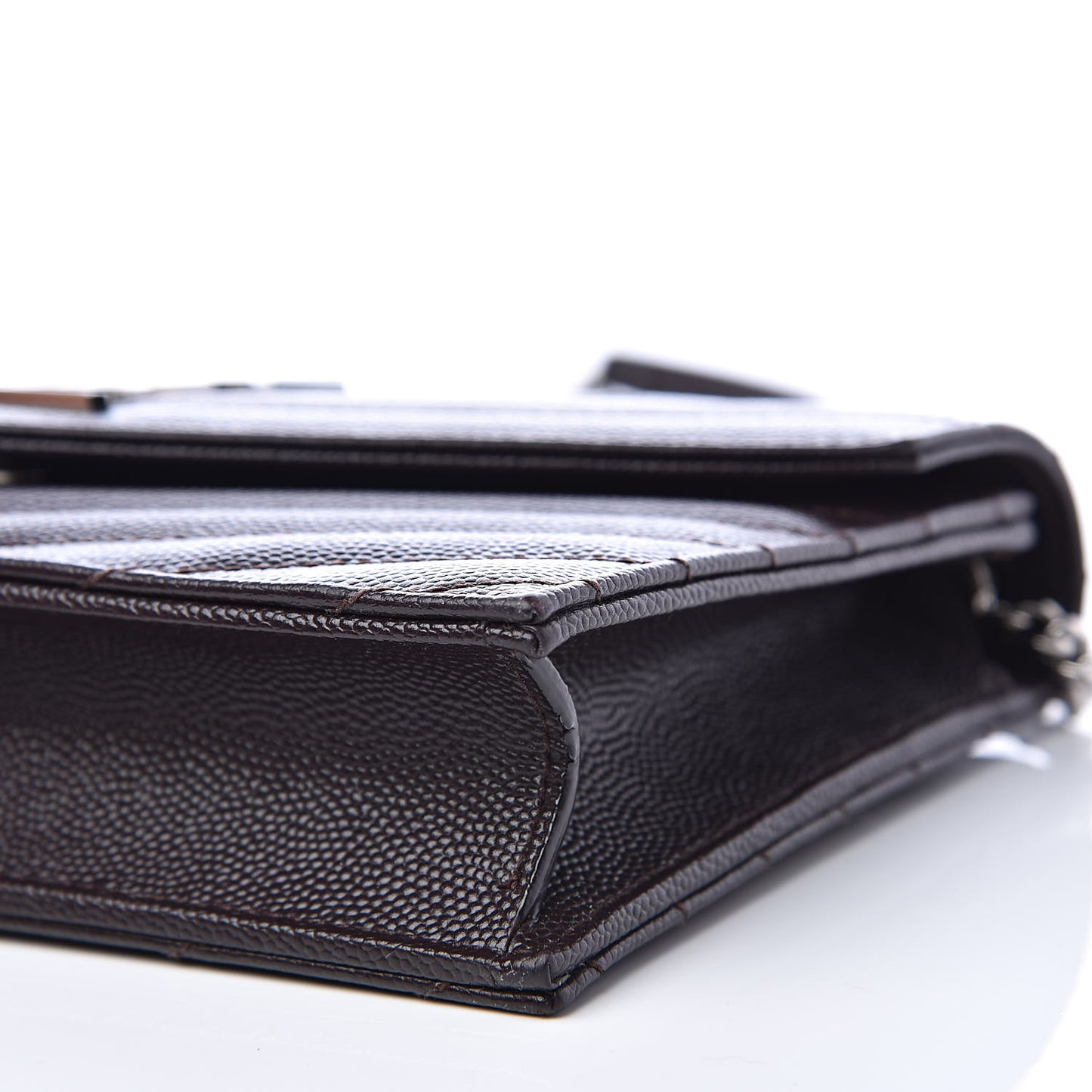 Grain De Poudre Matelasse Chevron Monogram Envelope Chain Wallet Dark Brown