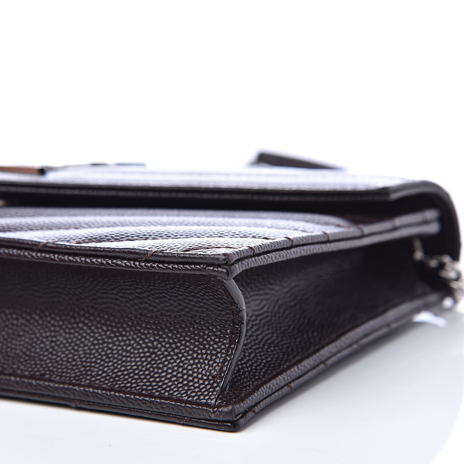 Saint Laurent Grain De Poudre Matelasse Chevron Monogram Envelope Chain Wallet Dark Brown 8 of 9