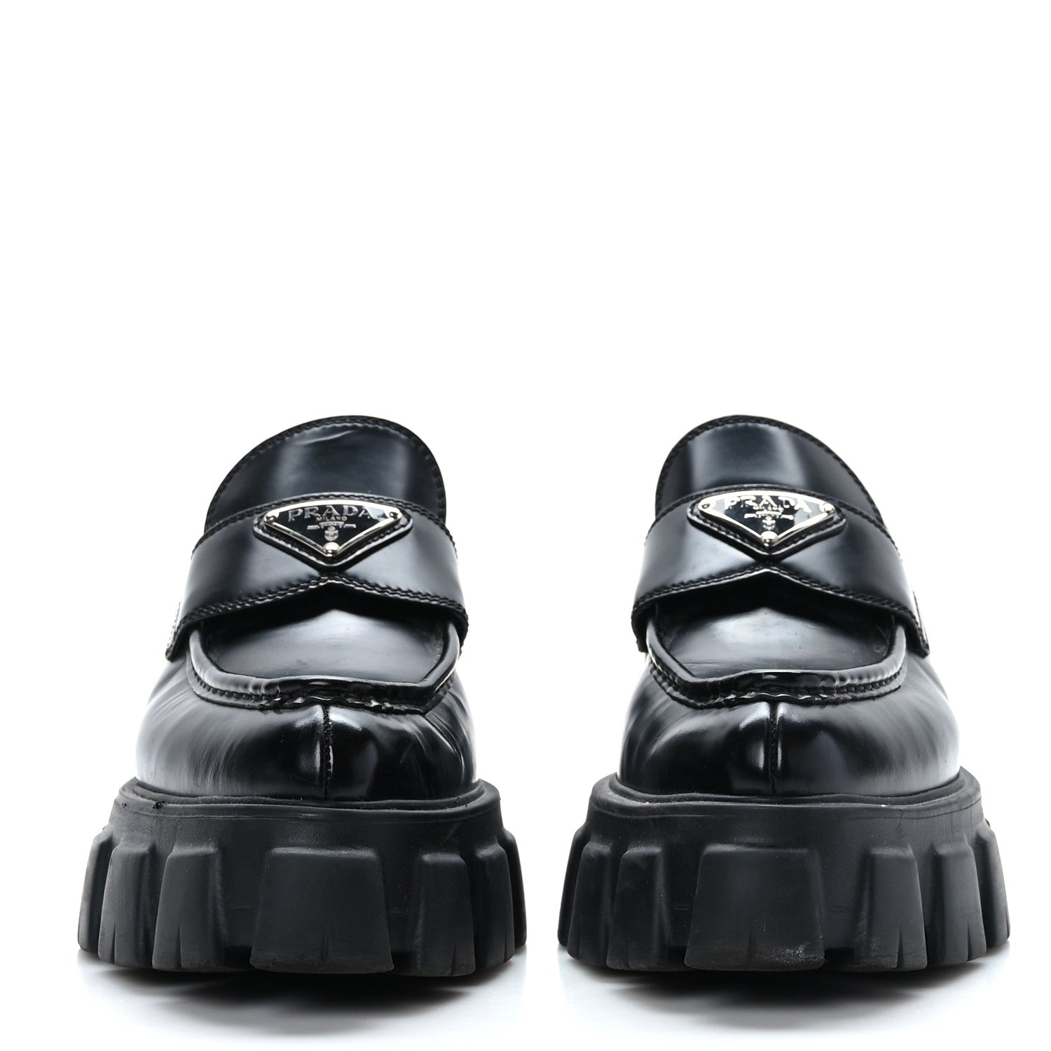 Prada Spazzolato Triangle Logo Monolith Pointy 55mm Loafers 38.5 Black 2 of 9