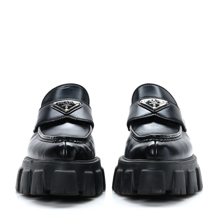 Prada Spazzolato Triangle Logo Monolith Pointy 55mm Loafers 38.5 Black 2 of 9