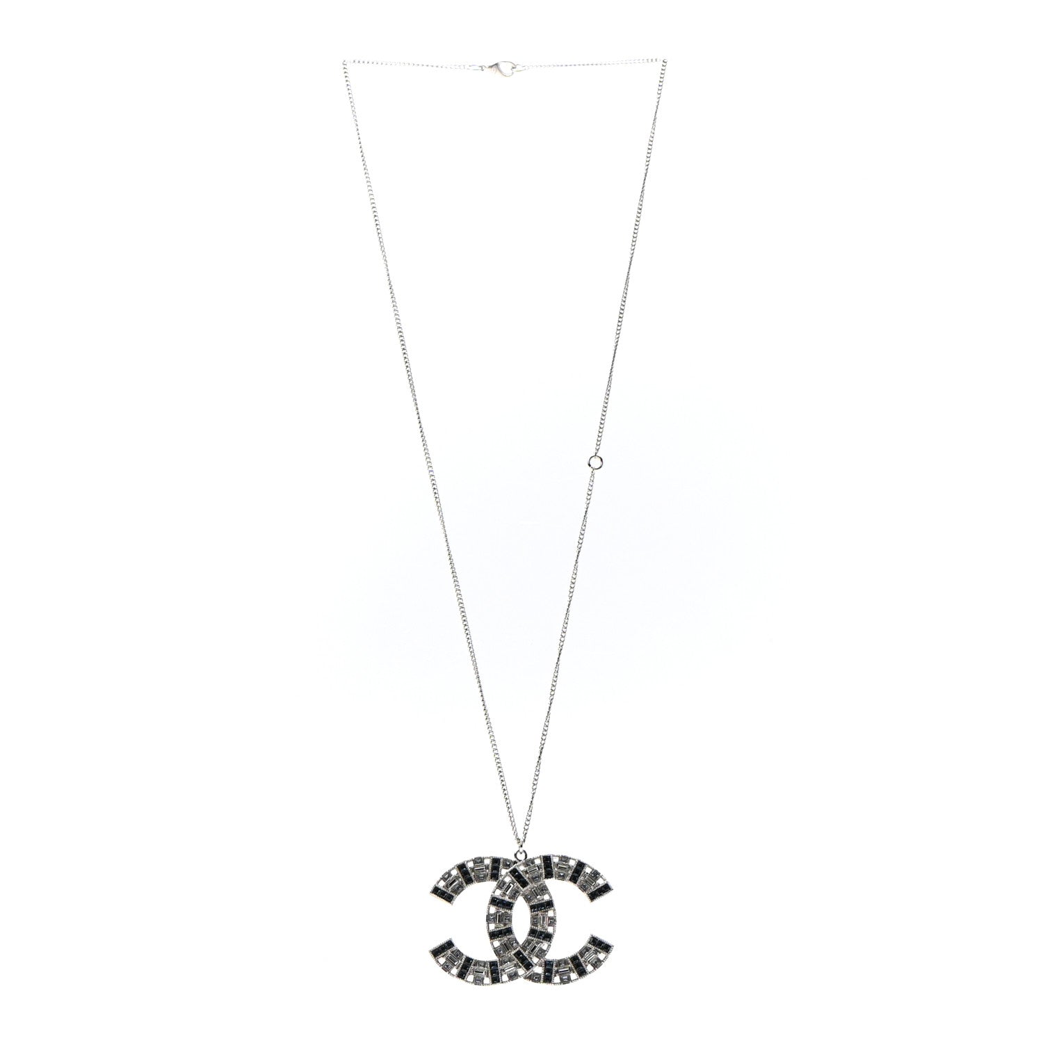 Chanel Baguette Crystal CC Necklace Silver Blue 3 of 5