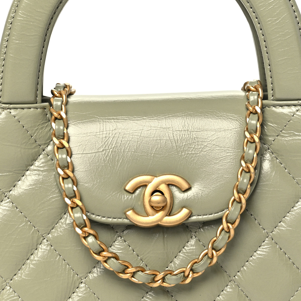 Chanel Shiny Aged Calfskin Quilted Nano Kelly Shopper Khaki 8 of 10