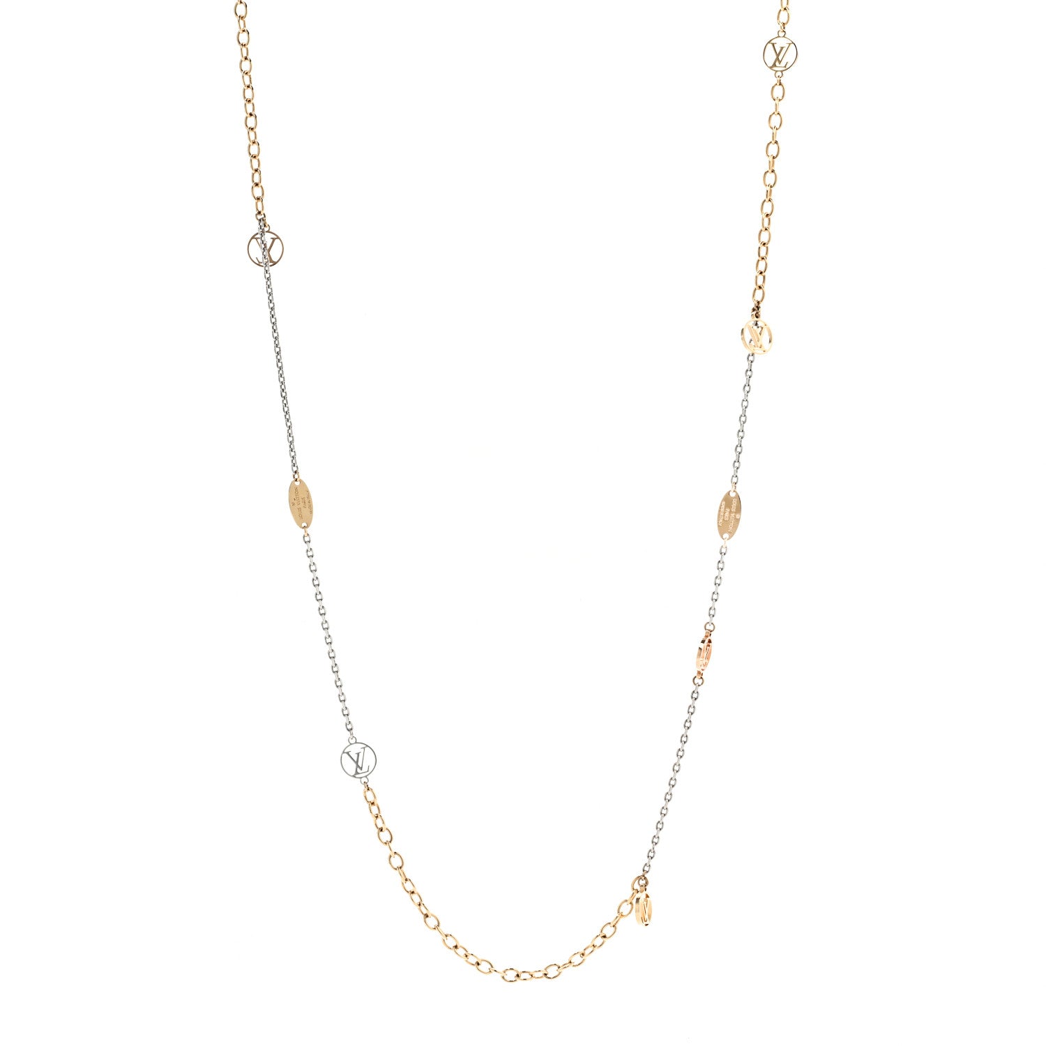 Louis Vuitton Logomania Sautoir Necklace Silver Gold 1 of 6
