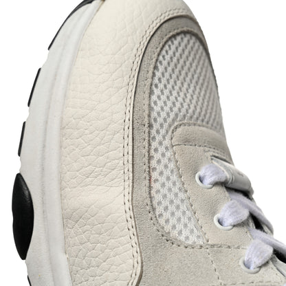 Chanel Mesh Suede Calfskin Grained Calfskin Womens CC Sneakers 40.5 White Black 10 of 12
