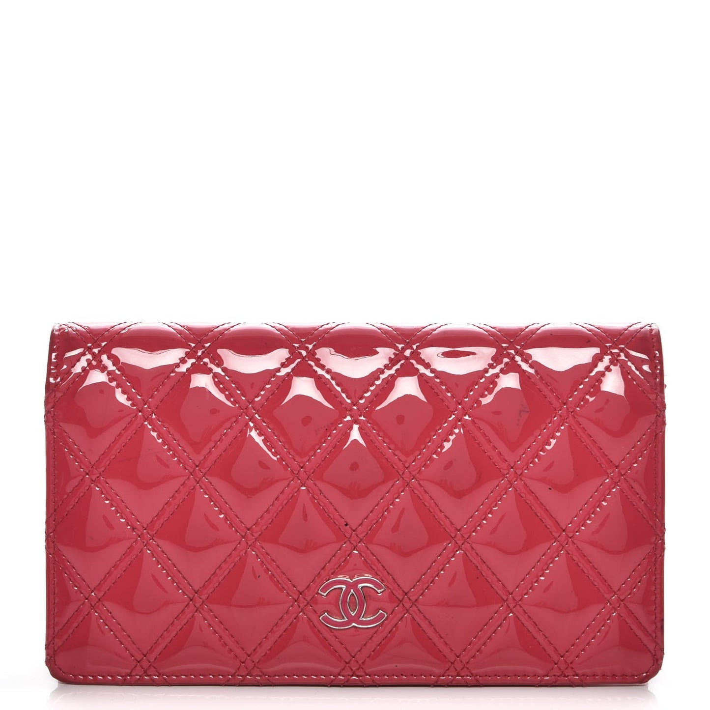 Patent Calfskin Quilted Double Stitch Yen Wallet Pink