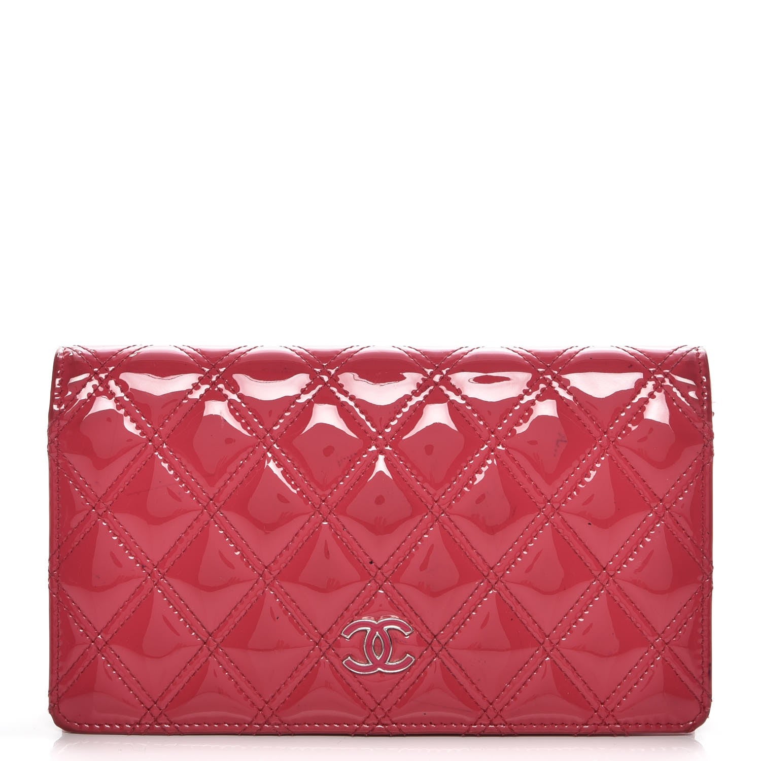 Chanel Patent Calfskin Quilted Double Stitch Yen Wallet Pink 1 of 12