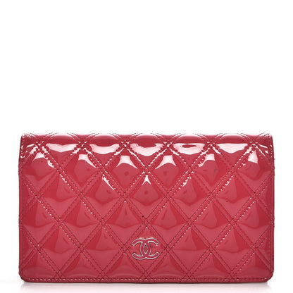 Chanel Patent Calfskin Quilted Double Stitch Yen Wallet Pink 1 of 12