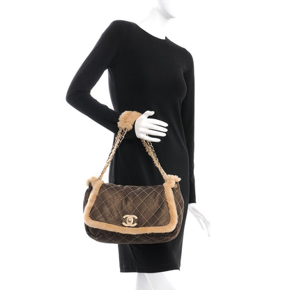 Chanel Shearling Suede Quilted Fur Flap Metallic Bronze 2 of 7