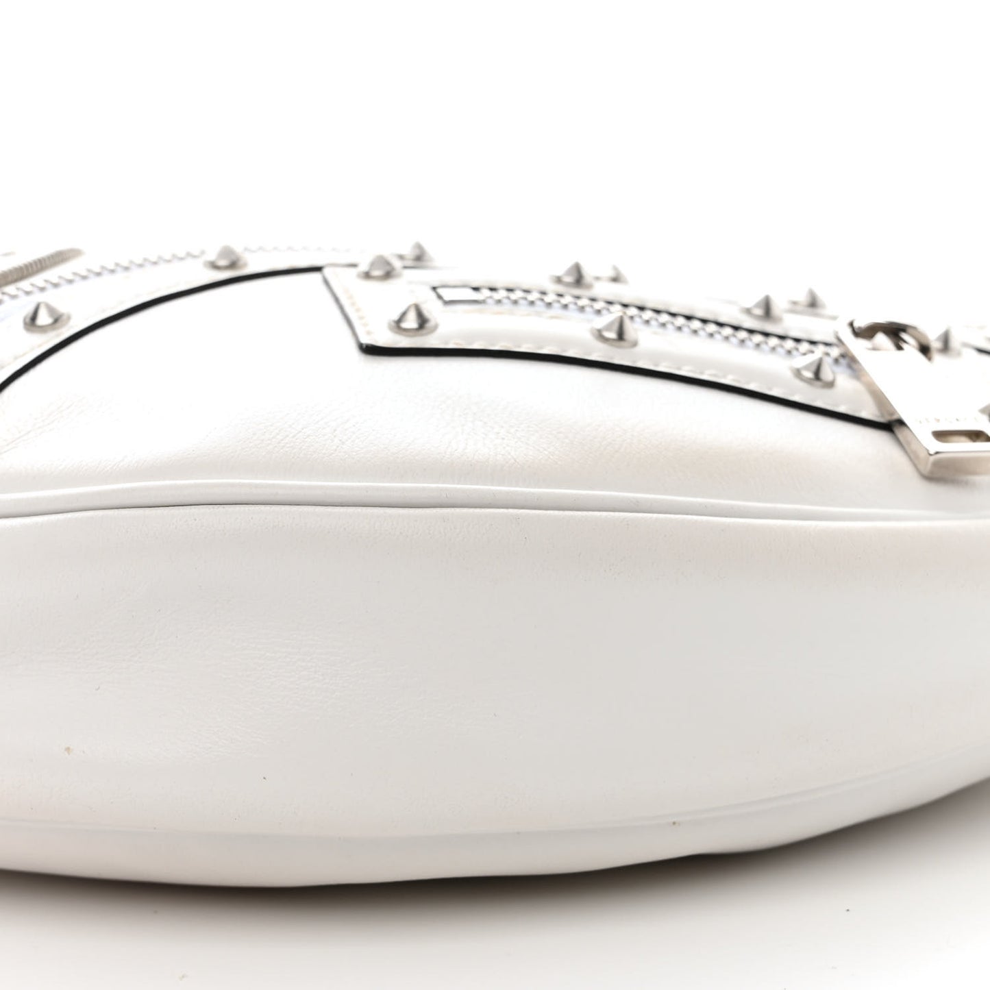 Calfskin Studded Small Repeat Zip Hobo White