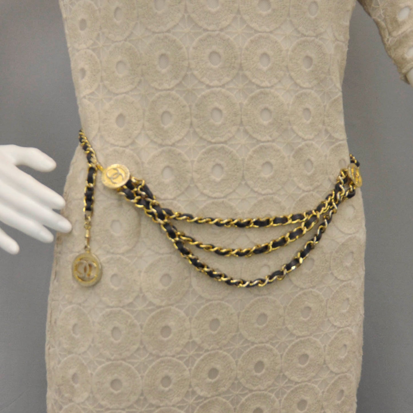 Leather Chain CC Medallion Belt