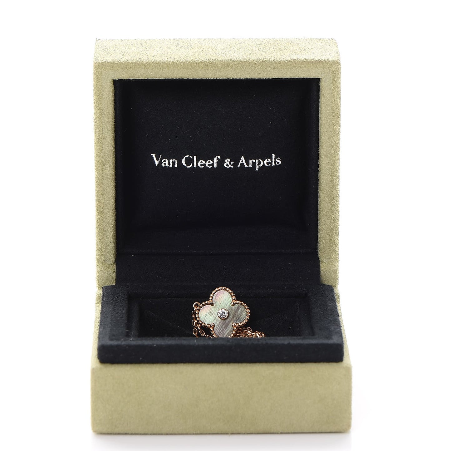 18K Rose Gold Diamond Grey Mother of Pearl Vintage Alhambra Pendant Necklace