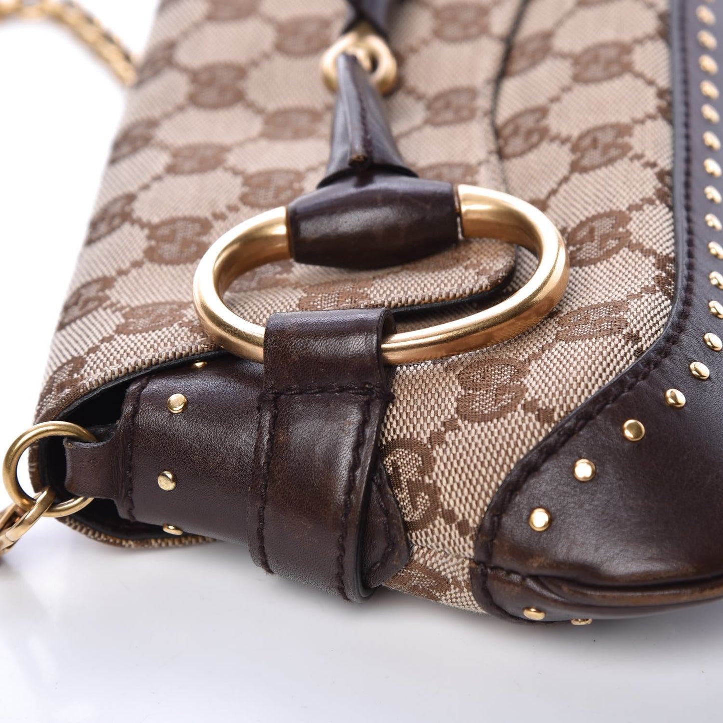 Monogram Studded Horsebit Clutch Dark Brown