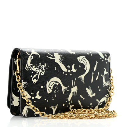 Prada Saffiano Triangle Logo Mermaid Print Mini Crossbody Bag Black 2 of 10