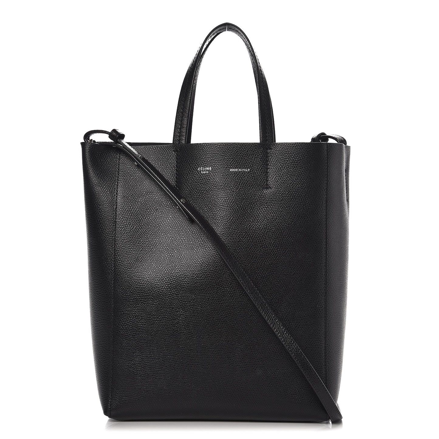 Grained Calfskin Small Vertical Cabas Black