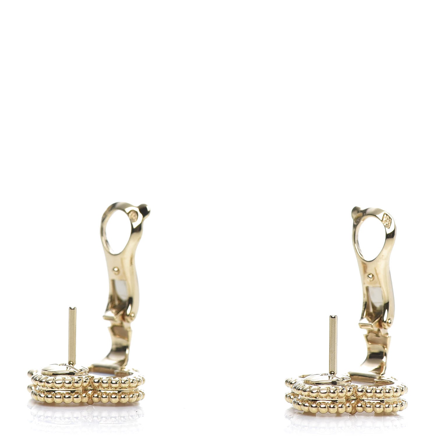 Van Cleef & Arpels 18K Yellow Gold Mother of Pearl Vintage Alhambra Earrings 4 of 6